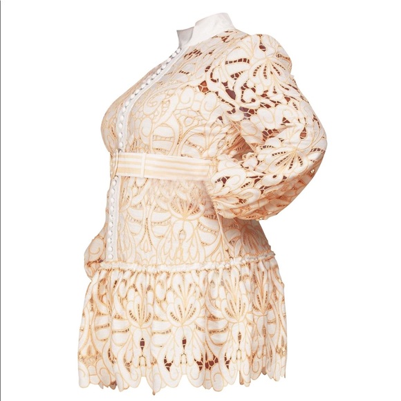 OffWhite Intricate Crochet Lace Pattern Mini Dress - Picture 2 of 11